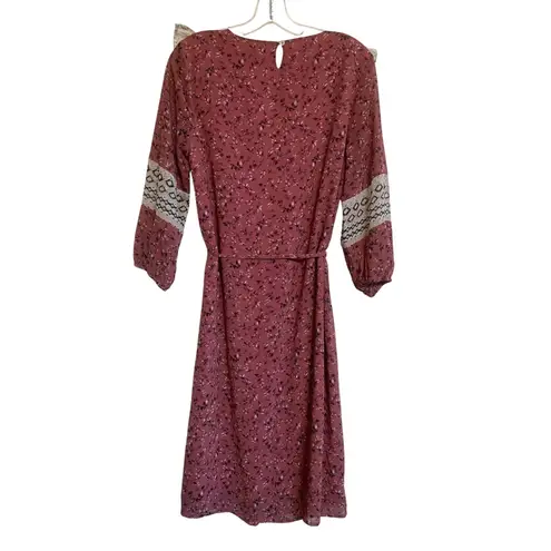 Piper & Scoot Women's Pink Boho Floral Prairie Midi Dress Small Tie belt S - EUC