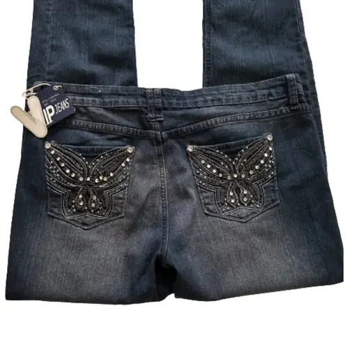 Vip Jeans V.I.P. Jeans Distressed Dark Wash Embellished Pocket Skinny Jeans Size 15/16 NEW