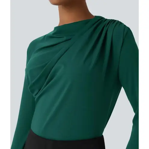 NWT Halara Cowl Neck Ruched Long Sleeve Slim Work Top - Size XS