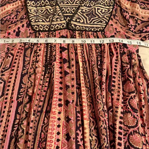 Vintage 1970s Phool Womens Size S Indian Block Print Cotton Boho Maxi Dress Pink