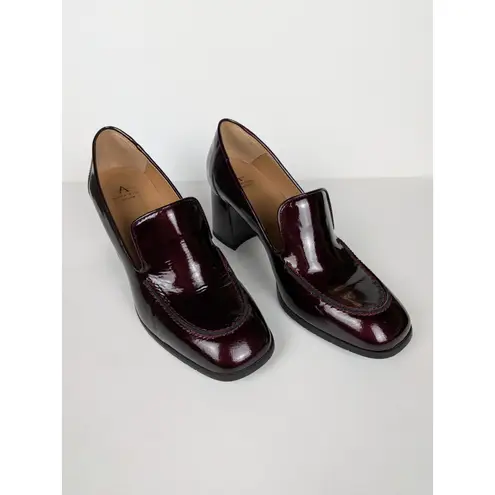 Aquatalia Burgundy Michelle Patent Leather Loafer Pumps Block Heel Women's 10
