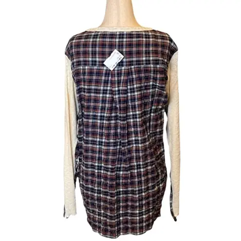 Pete Cream Front Plaid Back Slub Cotton Top M Blue Size M