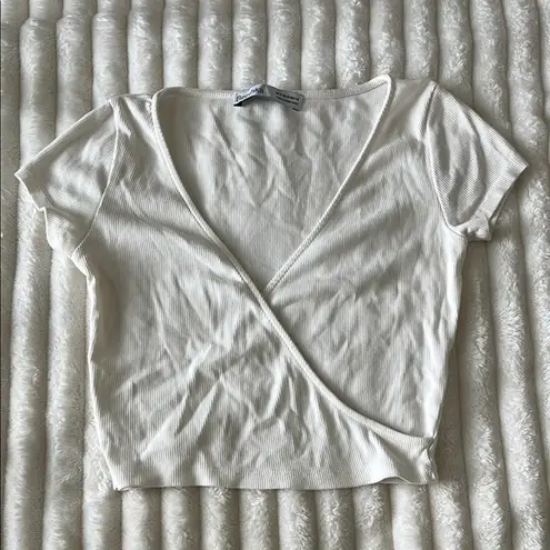 Bershka White Wrap Crop Blouse