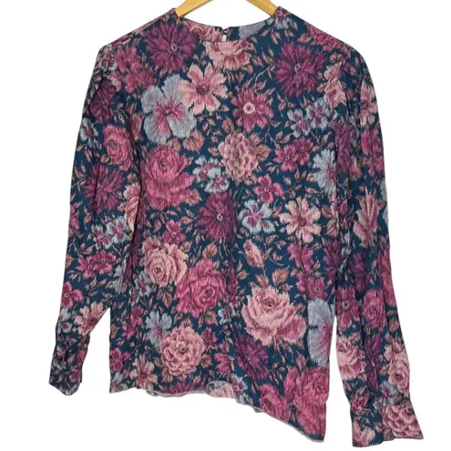 Handmade Vintage Women's L Long Sleeve Calico Floral Blouse Rose Grannycore