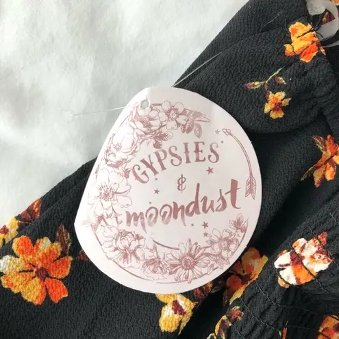 Gypsies & Moondust New Floral Bow Tie Front Cropped Tank Top Black Orange Juniors Size Medium