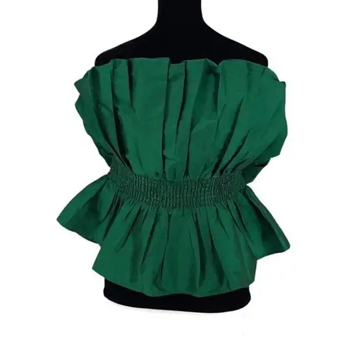 Majorelle  Revolve Women’s Lined Ruffled Smocked Waist Strapless Blouse Green Lar