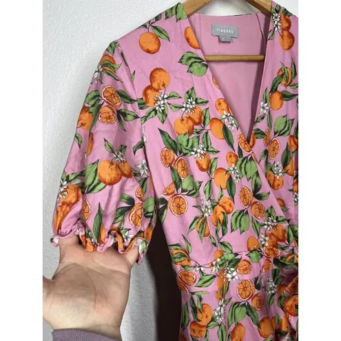 Finders Keepers Aranciata Orange Fruit Print Wrap Dress Medium M Pink Puff