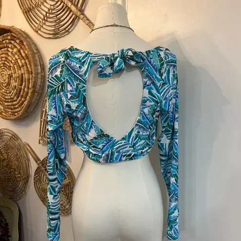 Swimsuits For All Leaf Print Long Sleeve Bikini Top Tropical Surf Swimwear M Blue Size M