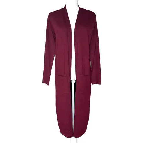 Magaschoni Cardigan M Stretch Knit Open Front Long Line Sweater Jacket Pockets