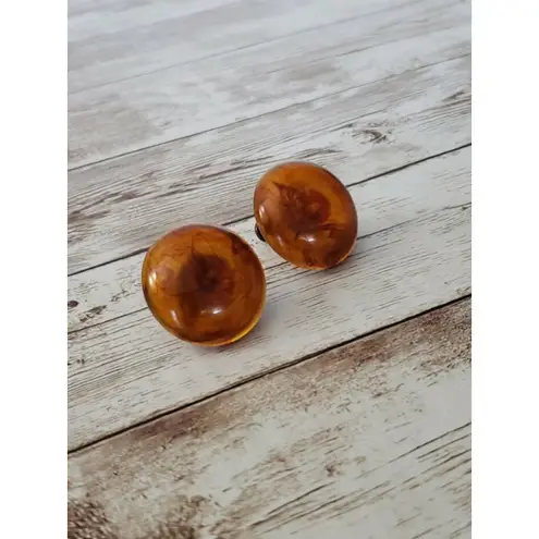 Vintage Screw On Earrings Very Unusual Statement Amber Tone Circle