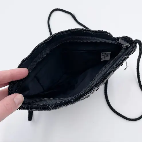 Vintage La Regale Ltd Scalloped Black Beaded Sequin Evening Purse Shoulder Bag