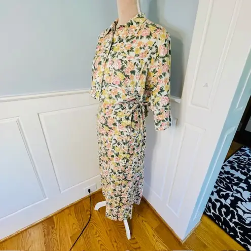 British Khaki Vintage Linen & Cotton Cottagecore Floral Skirt Set Large