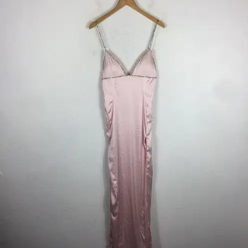 Meshki NWT  Matalie Diamante Trim Pink Satin Maxi Dress Medium