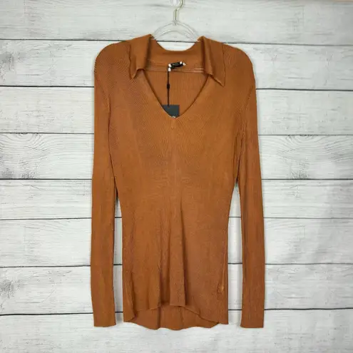 St. John  NWT Ribbed Knit V-Neck Sweater Blouse Orange Sz Large Party Modern $495