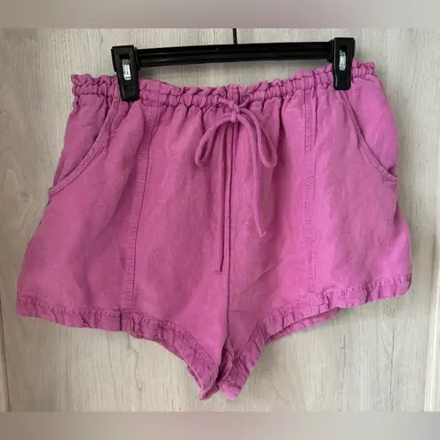 Free People Mirella Cinched Short In Pink Plum Linen Shorts Size S