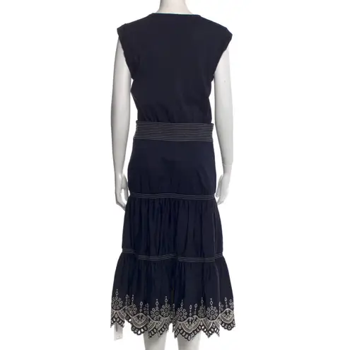 Veronica Beard NWOT Amaia Navy Midi Eyelet Short Sleeve Embroidered Dress Size S