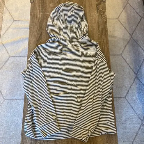 Max Studio  Weekend Hooded Pullover‎ Grey/Black & White Strips with Thumb Holes