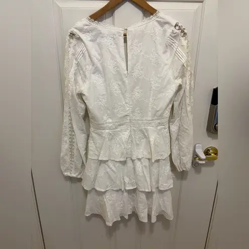 Lulus Be My Forever Love White Lace Embroidered Tiered Mini Dress scandi girl Size M