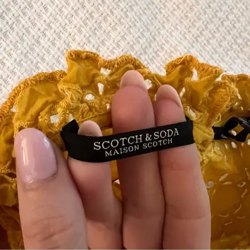 Scotch & Soda Eyelet Lace Ruffle Shoulder Mustard Broderie Anglaise Top Size S