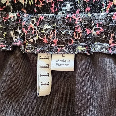 Elle Black Friendship Floral Pleated Lace zmini Skirt Size Large
