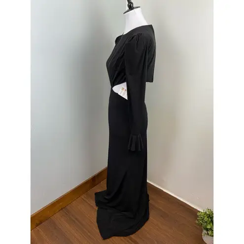 Mac Duggal Black Long Sleeve Puff Shoulder Cut Out Gown Size 0 $398 67944 Flirty