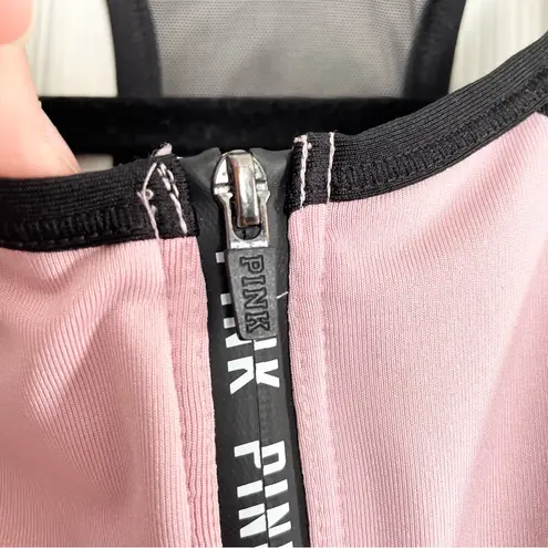 PINK Victorias Secret Bra Ultimate Racerback Sports Bra Unlined Zip Up Size S Black