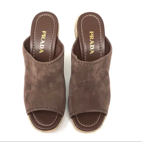 Prada suede espadrille wedge mules, made in Italy, size 40.5 NWOT