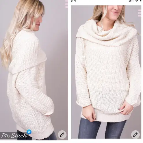 Umgee  Ribbed Foldover Sweater Cream