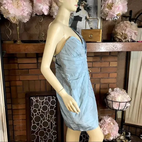 Robert Rodriguez LIGHT BLUE WITH GOLD SHEEN ASYMMETRICAL ONE SHOULDER DRESS (10)