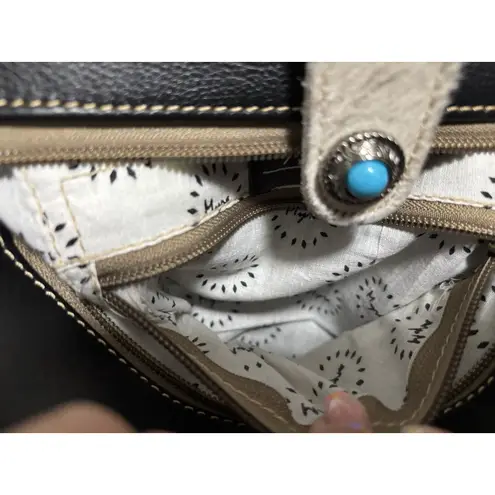Myra Hair On Black/White Leather Turquoise/Rose Gold Hand Tooled Shoulder Bag Black