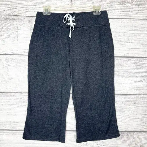 Knit & Stitch Cozy Lounge Gray & White Drawstring Sweat Shorts Size Large