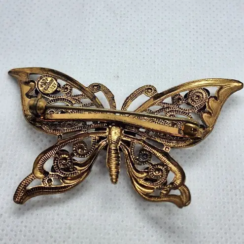 Vintage West Germany Gold, Pink, & White Butterfly Brooch Pink