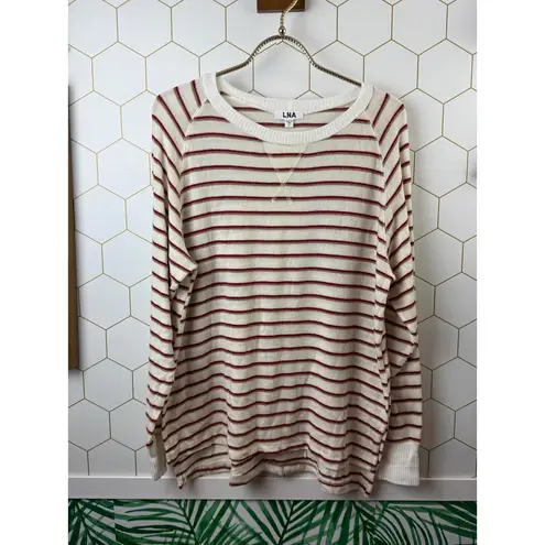 LNA Red and White Long Sleeve Striped Lightweight Sweater - Size - Small