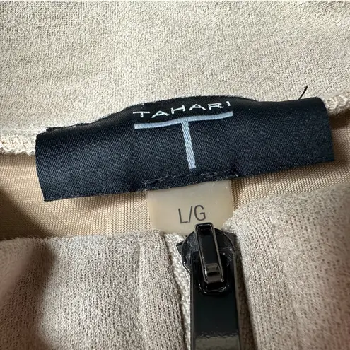 Tahari Tan Suede Quarter Zip Boxy Sweatshirt