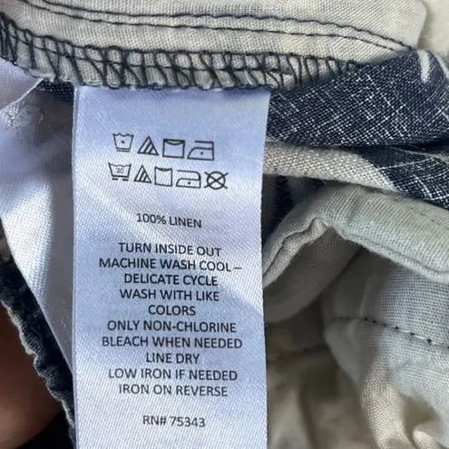 C&C California Women's Blue And White Beach Print 100% Linen Pants Size L