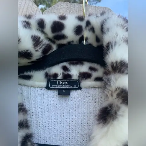 Lisa International Cream Spots Faux Fur Suede Sweater Jacket Sz small zebra Black