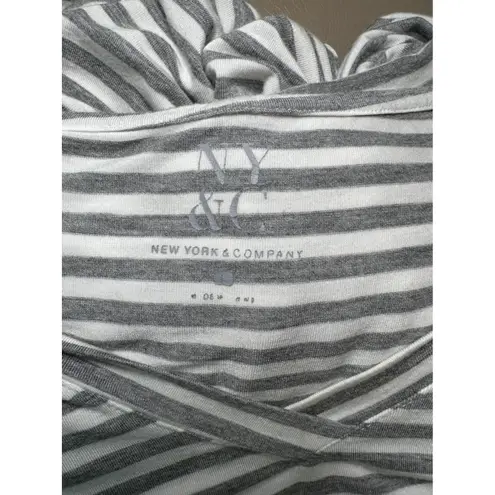 NY & Company Striped Hooded Maxi Dress with Drawstring V