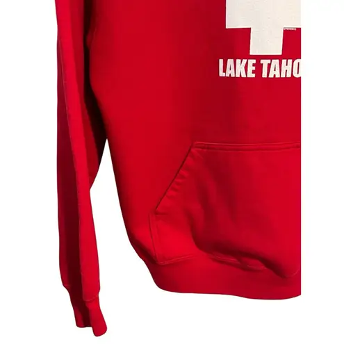 Port Authority Ski Patrol Lake Tahoe Hoodie Womens Size Large Red White Print Pull Over Pocket