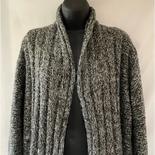 kim rogers  heather charcoal grey crocheted sweater over jacket