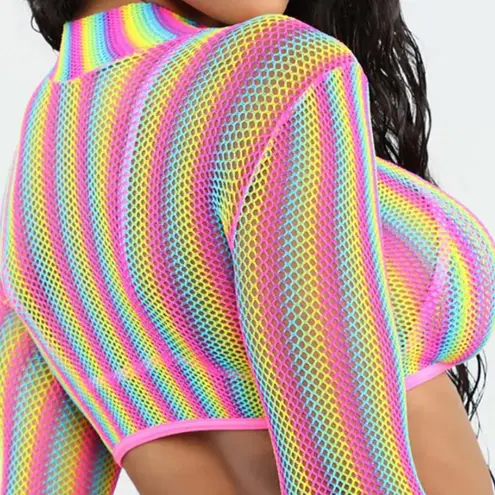 Leg Avenue Rainbow Fishnet Long Sleeve Crop