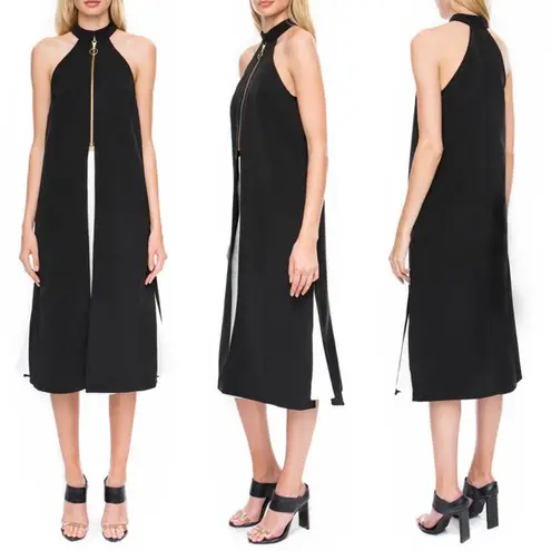 C/MEO COLLECTIVE Distant Land High Low Scuba Front Zip Long Top, Black, Size XS