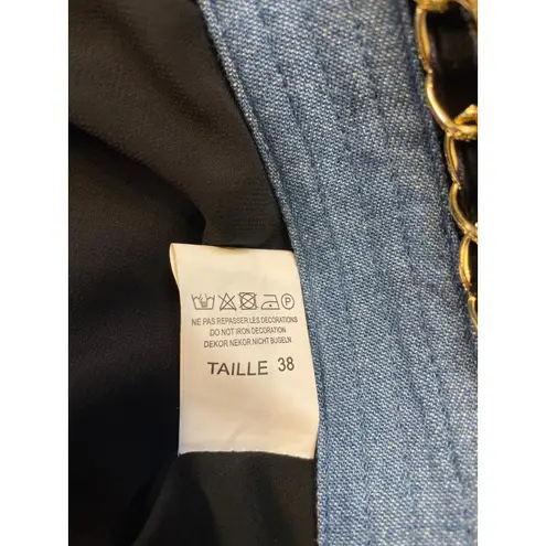 EDWARD ACHOUR PARIS Tweed Chain Trim Blazer Light Blue Trim Gold Buttons size S Brown