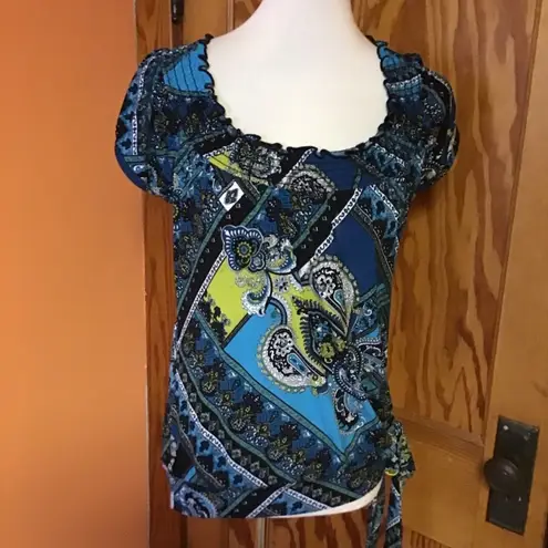 VTG Y2K Heart and Soul Patchwork & Paisley Print top Blue Size M