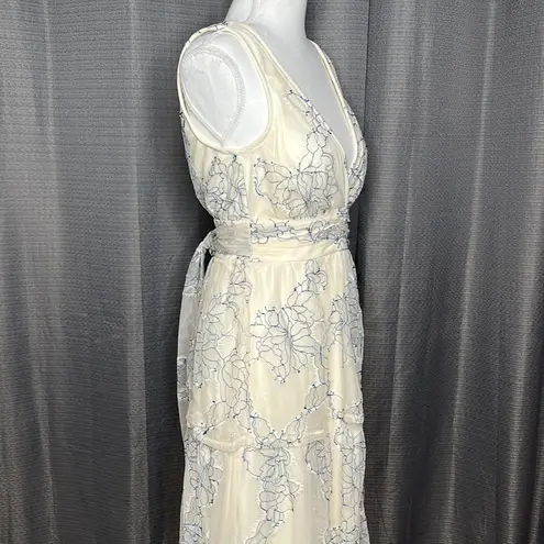 LULU’S CREAM & BLUE LAYERED V NECK SUNDRESS SMALL New