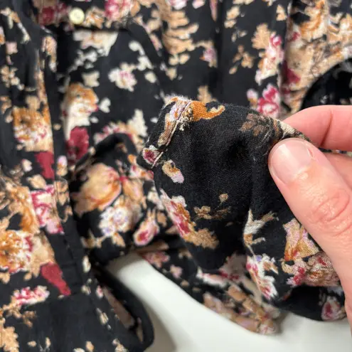 D&S Ralph Lauren Moody Floral Dress 12 Babydoll Flutter Sleeve Romantic Boho SEE Black