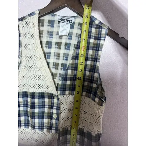 Vintage Granny Crochet Plaid Boho Vest Size S / M 70’s With Buttons Blue Size M