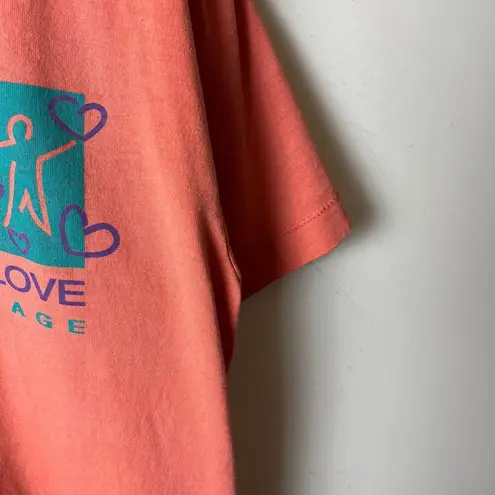 Vintage 90s Touching Lives With Love T Shirt Pink Large L USA Hearts Graphic Tee