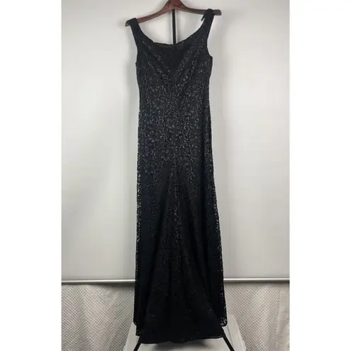 Ralph Lauren Lauren  Evening Black Shimmer Lace Sleeveless Maxi Gown Dress Size 8