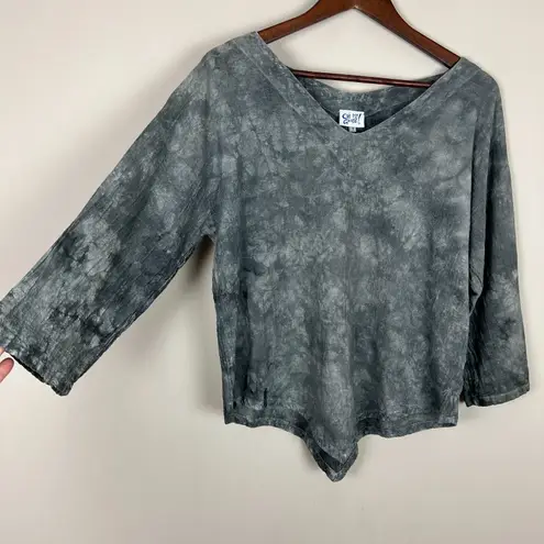 Oh My Gauze Top Womens S/M Gray Tie Dye 100% Cotton 3/4 Sleeve V
