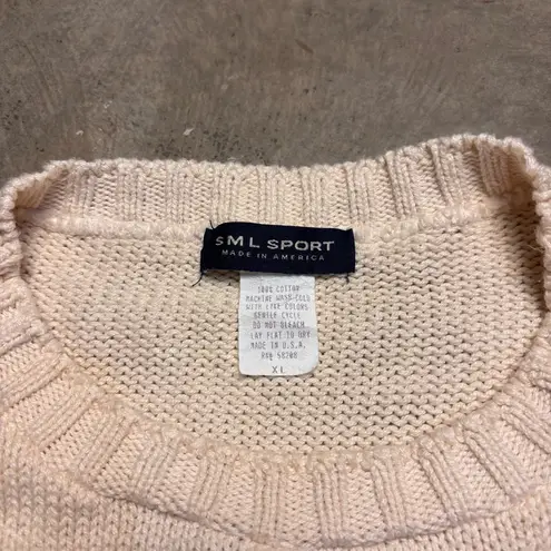 SML Sport Womens XL Vintage 90s American Flag Cream Colored Made in USA Sweater